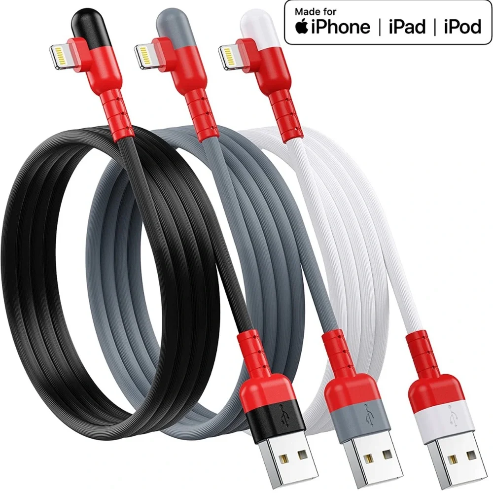3 Pack 6 ft Colorful Premium iPhone Lightning Cable,90 Degree Charging Cord